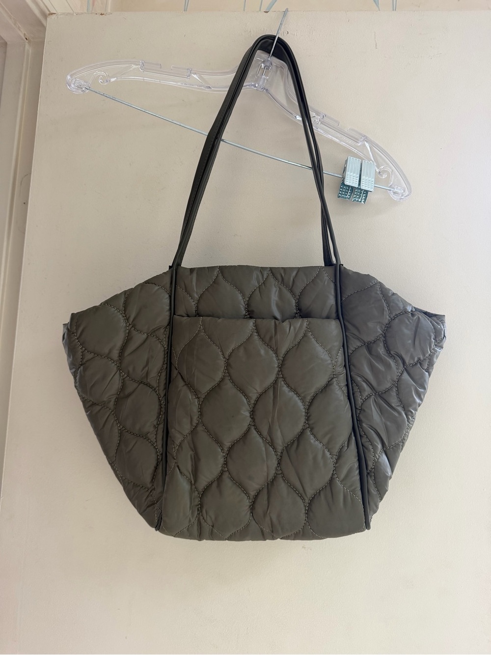 Quilted Tote Bag - Olive Green